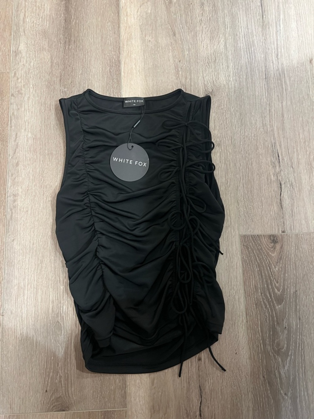 White Fox Boutique Black Ruched Drawstring Crop Top
